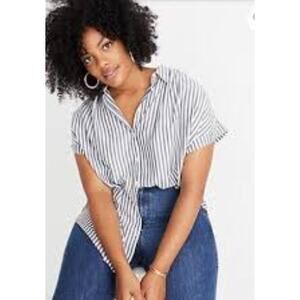 Madewell Central Shirt Blue/White Chambray Stripe XL